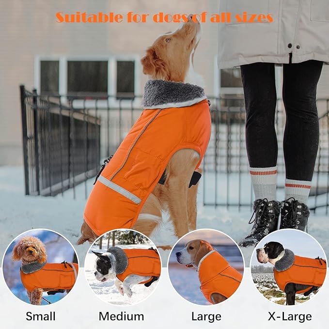 QBLEEV Warm Dog Coat Reflective Dog Jacket, Waterproof Dog Winter Coat Turtleneck Dog Clothes for Cold Weather, Thick Fleece Dog Snowsuit Christmas Dog Vest Pet Apparel for Small Medium Large Dogs XL