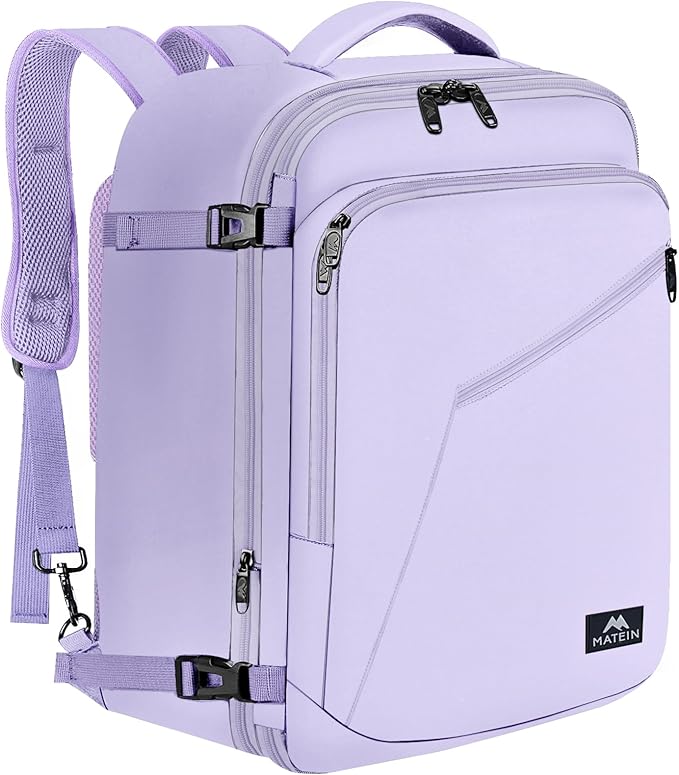MATEIN Purple Backpack, Extra Large Travel Backpack for Women, Expandable Suitcase for Hiking Camping Gym, Water Resistant Carryon Daypack for Travelling, Cute Gifts, Light Purple