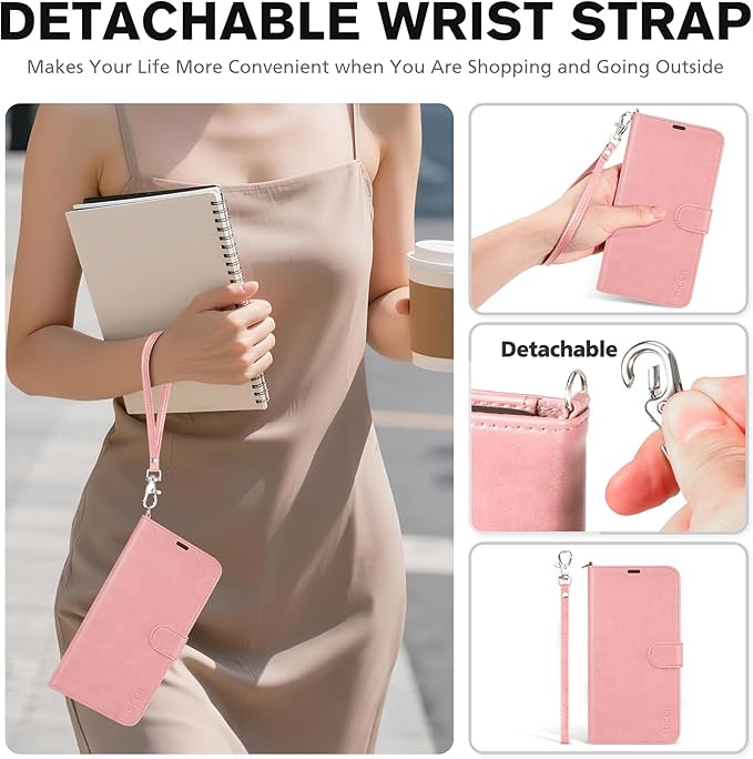 TUCCH Wallet Case for iPhone Air (6.5") 2025, Wrist Strap | 4 Card Slots | RFID Blocking | Kickstand | Shockproof TPU Shell | PU Leather | Magnetic | Protective Flip Cover | Rose Gold