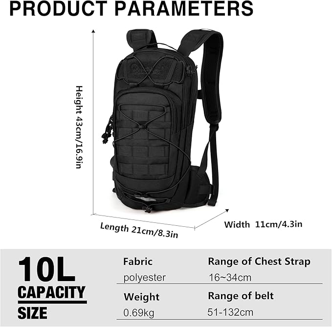 Mardingtop10L Small Tactical Molle Hydration Backpack,Cycling Backpack for Biking,Cycling and Running EDC Daypack