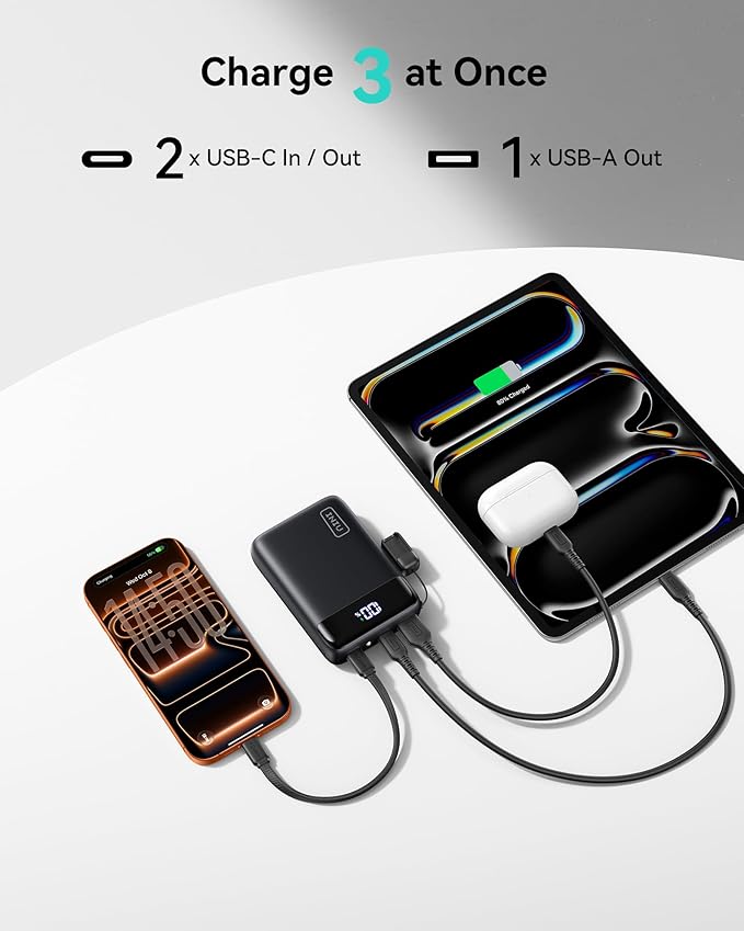 INIU Portable Charger, Smallest 22.5W 20000mAh USB C in & Out Power Bank Fast Charging, PD 3.0+QC 4.0 LED Display Phone Battery Pack Compatible with iPhone 17 16 15 14 Pro Samsung S24 Google, Beige