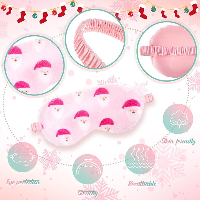 Cuffbow 6 Pcs Plush Sleep Eye Mask Silk Furry Eye Covers for Sleeping Cute Sleep Mask Fluffy Comfortable Sleeping Blindfold for Travel Sleepover Nap Party Supply Women(Christmas,Pink)