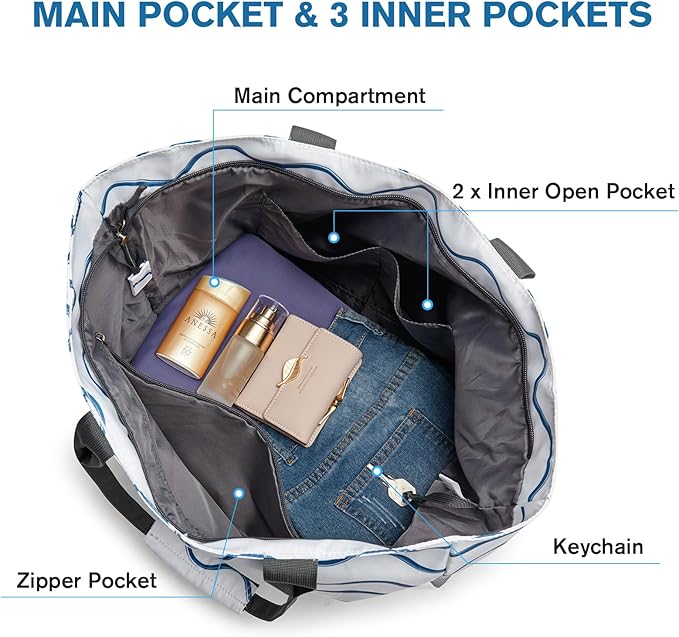 G4Free Beach Bag, Waterproof Sandproof Beach Tote Bag, Large Capacity Foldable for Women