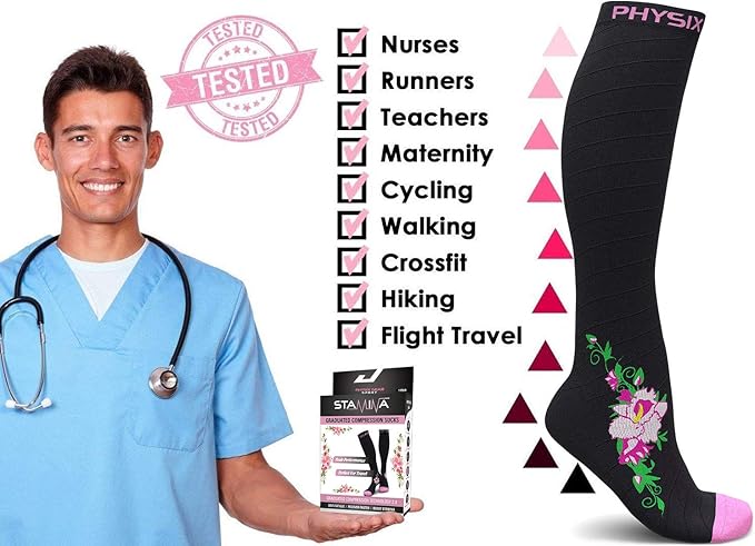 Physix Gear Compression Socks 20-30 mmHg - Men & Women - Running, Nurses, Shin Splints, Flight, Travel