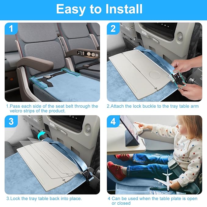 Toddler Airplane Bed, Kids Airplane Seat Extender Travel Bed, Kids Airplane Travel Essentials, Airplane Must Have for Toddlers, Baby Portable Plane Bed Foot Rest for Flights, Blue