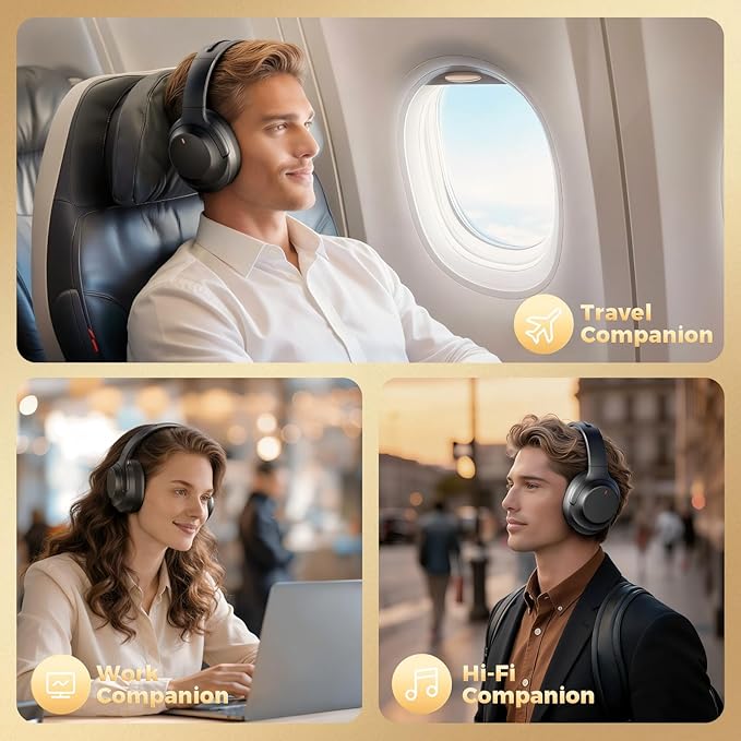 Upgraded Pro‑Level Hybrid Active Noise Cancelling Headphones, HD Sound & Big Bass, 2X Softer Comfort, Long ANC Playtime, Wireless Over-Ear Bluetooth Headphones Perfect for Home Office|Travel|Gifts