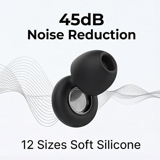 Ear Plugs for Sleeping, 45dB Noise Reduction Earplugs – Soft Reusable Silicone Ear Plugs for Snoring, Side Sleepers, Concerts, Shooting & Airplanes, with 6 Pairs Eartips & Carry Case, Black
