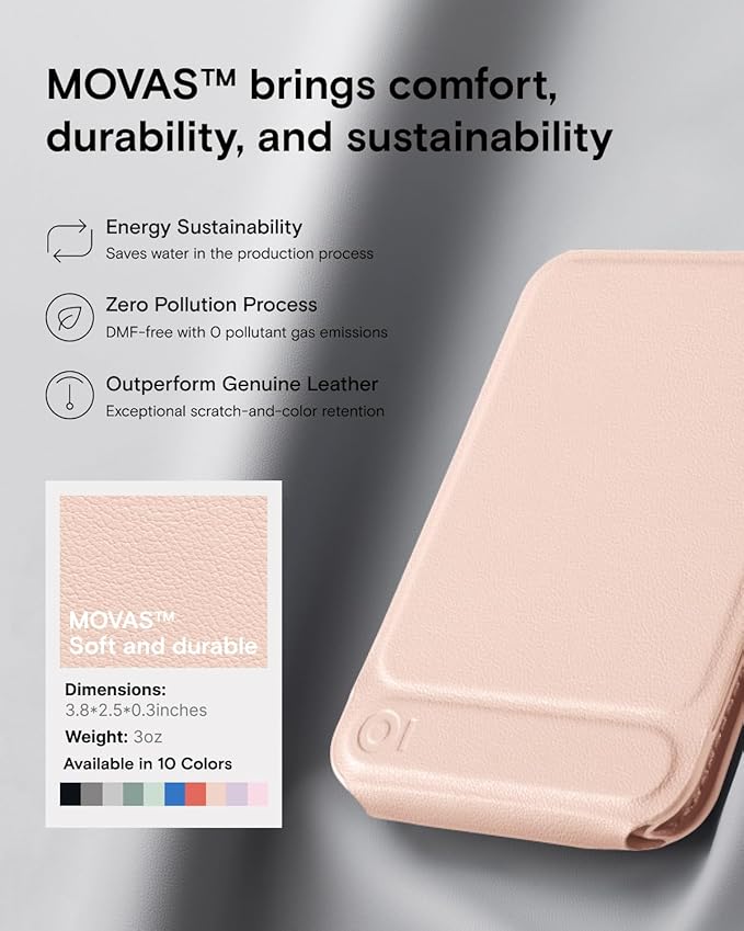 MOFT Phone Stand, Magnetic Phone Tripod Stand Stain-Resistant MOVAS Leather & Angle Adjustment & Strong Magnets Tripod for iPhone 17/16/15/14/13/12 (Included Metal Ring)-Peach Pink