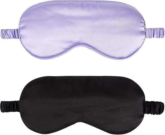 2Pack Silk Sleep Mask,IEKEODI Eye Mask for Sleeping，Elastic Blackout Eye Mask & Blindfold for Full Night's Sleep,Travel and Nap(Black+Purple)