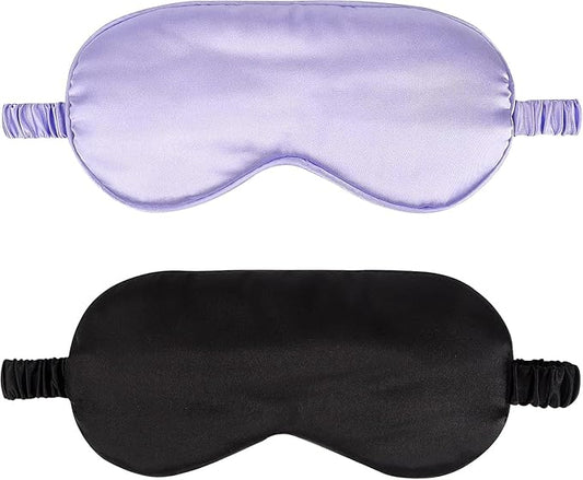 2Pack Silk Sleep Mask,IEKEODI Eye Mask for Sleeping，Elastic Blackout Eye Mask & Blindfold for Full Night's Sleep,Travel and Nap(Black+Purple)