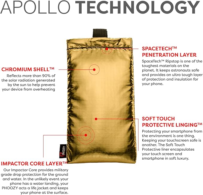 PHOOZY Apollo Thermal Phone Case | Insulated Phone Pouch Extends Battery Life 3X in Freezing Weather | Cold Resistant Drop Protection | Military Grade Water Resistant | Large | Gold