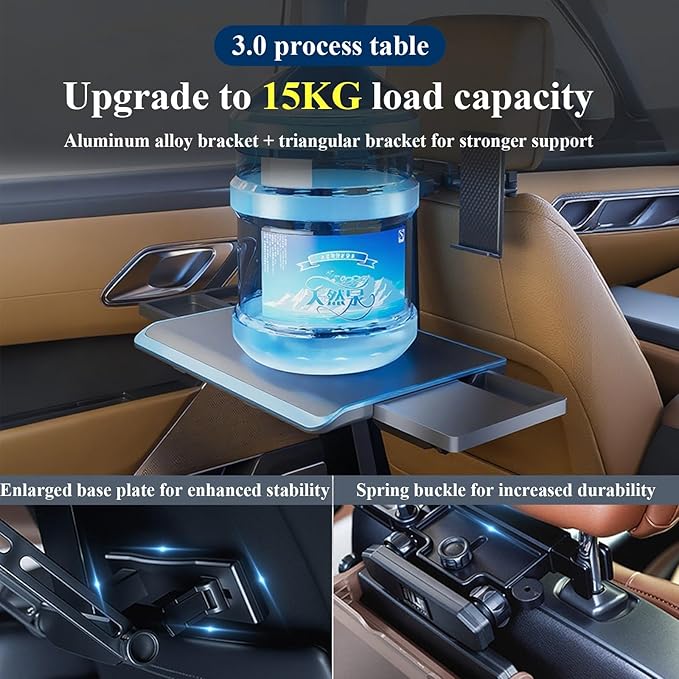 Multi-Functional Car Seat Tray Table, Aluminum Alloy Car Seat Table Travel Tray, Portable Foldable Back Seat Laptop Desk, With Tablet And Mobile Phone Holder, For Eating, Traveling,Working, Writing