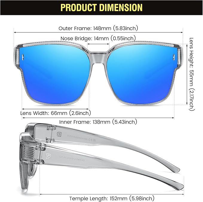DUCO Fit Over Sunglasses for Men Women Wear Over Glasses Retro Wrap Around Polarized Sun Glasses UV400 Protection DC8981
