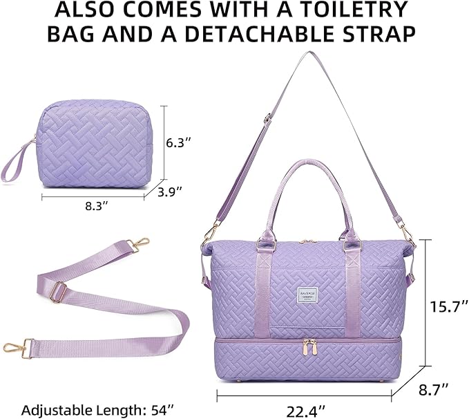 Duffle Bag for Travel, Weekender Bag with Shoe Compartment, Carry On Overnight Bag for Women with Toiletry Bag, Gym Bag with Wet Pocket, Hospital Bags for Labor and Delivery Beige