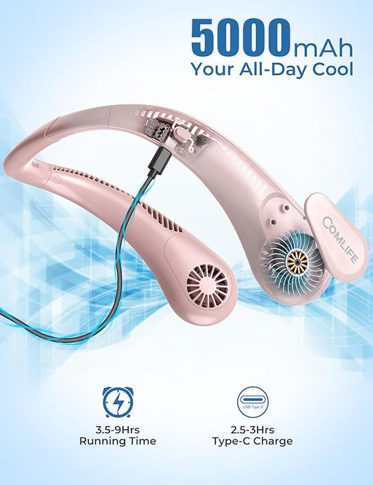 Portable Bladeless Neck Fan, Birthday Gifts for Women Mom Girl, Gifts for Mother’s Day, Wearable Cooling Fan, 5000mAh Rechargeable Battery, Essential for Camping Travel Beach Vacation(2026 Upgraded)