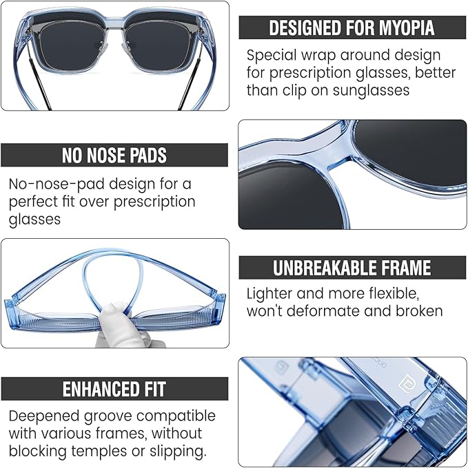 DUCO Fit Over Sunglasses for Men Women Wear Over Glasses Retro Wrap Around Polarized Sun Glasses UV400 Protection DC8981