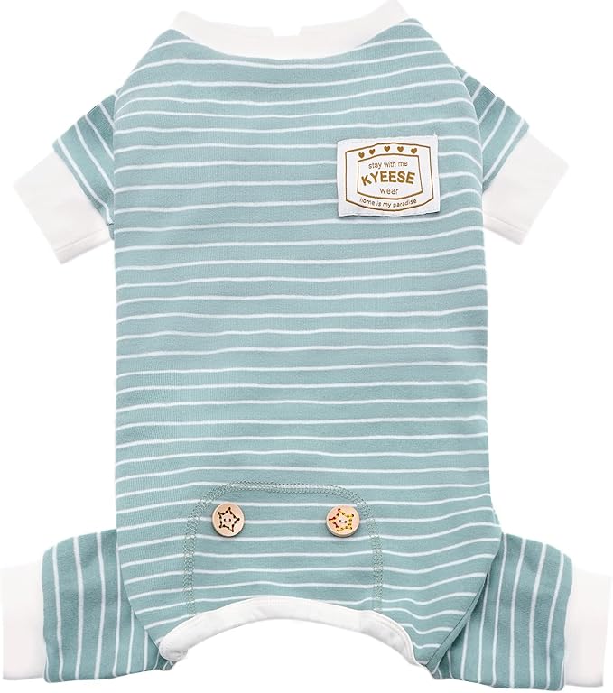 KYEESE Dog Pajamas Soft Striped Pet Jumpsuit Lightweight Doggie Jammies 4 Legs Dog Clothes Stretchable Pajamas Breathable Cozy Outfit Comfortable Onesie Sleepwear for Small Dogs,Green Striped, Large