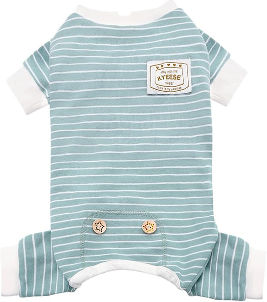 KYEESE Dog Pajamas Striped Pet Jumpsuit Soft Doggie Jammies Lightweight Onesie 4 Legs PJS Stretchable Dog Pajamas Breathable Costumes Comfortable Sleepwear for Small Dogs,Green Striped, X-Large