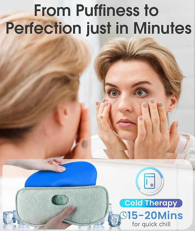 Detachable Heated Eye Mask, Cordless Eye Mask for Dry Eyes & Puffiness, Algae Fiber Ultra-Soft Nose Bridge Light-Block for Deeper Sleep – Graphene Layer Warm Compress & Cold Pack,Travel Essentials