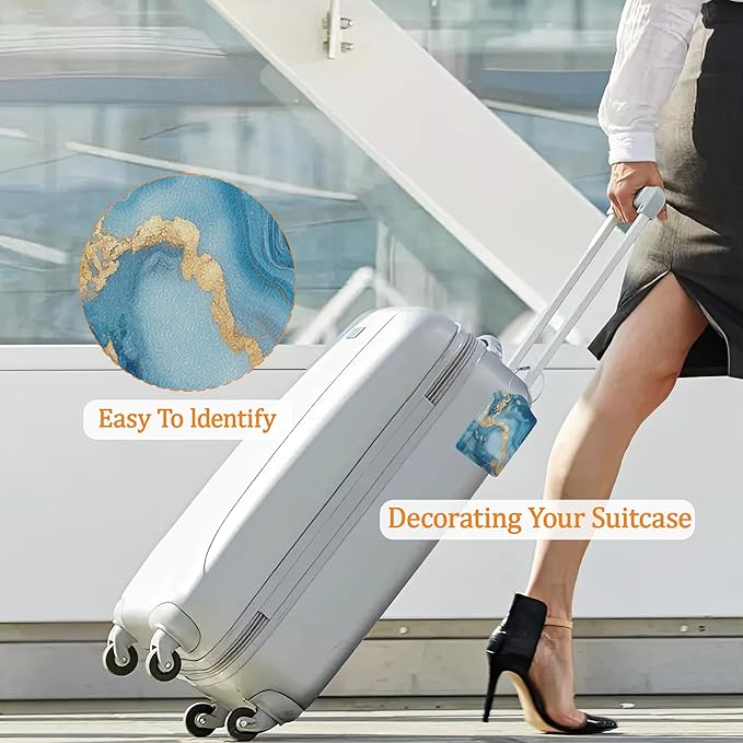 Colorful Marble Luggage Tags for Suitcases, 3 Pack Leather Bag Tag Identifiers with Stainless Steel Loop and Address Card for Men Women