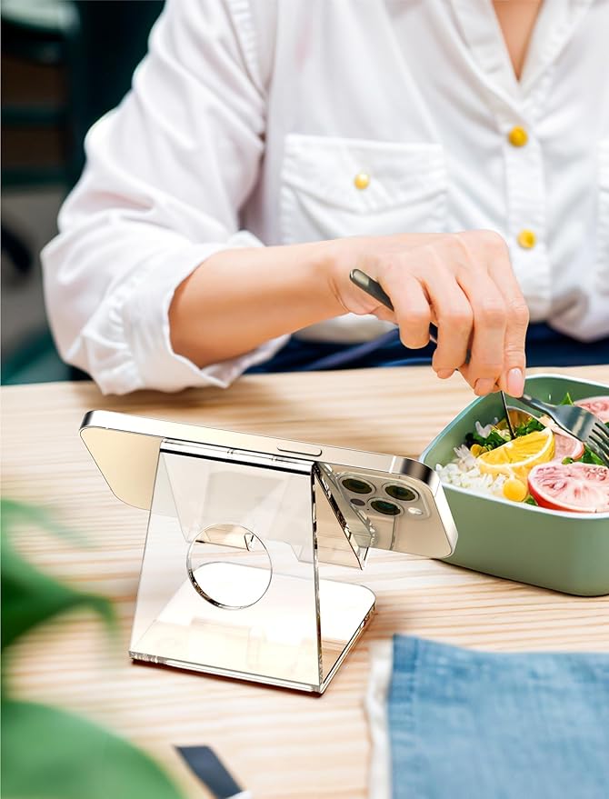 TOPGO Acrylic Cell Phone Stand, Clear Phone Holder for Office Desk, Vanity, Kitchen, Bedside Table, Compatible with iPhone 17/Smartphones/iPad/Switch/Kindle, Office Desk Accessories