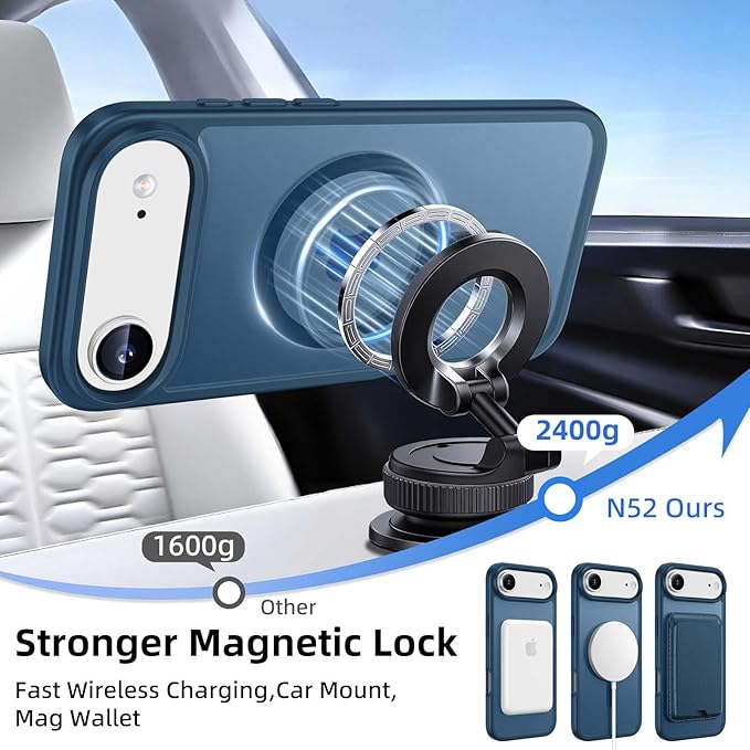 Ntwinro Magnetic for iPhone Air Case (Compatible with MagSafe) with Detachable Wallet & Card Holder for 3 Cards [RFID Blocking] Military Grade Protective Slim Phone Cover for 17 Air 2025, Deep Blue