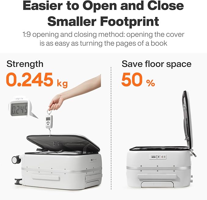 mixi 24 Inch Checked Luggage PC Hard Shell Suitcase Top Opening Aluminum Frame Travel Suitcases with Wheels, Smoke White