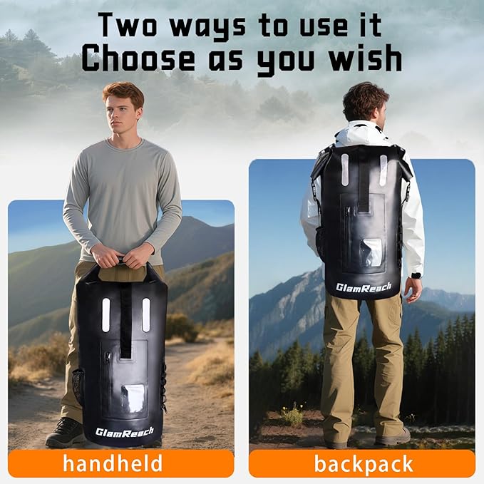 55L Dry Bag for Men - Heavy Duty Waterproof Backpack, Large Roll Top Rip-Resistant Rucksack for Kayaking, Camping, Boating, Hiking, Fishing & Travel with 2L dry bag (Black,55L)