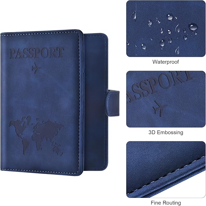 Eoehro Passport Holder for Travel Essentials, Passport Wallet Cover Case for Travel Must Haves Accessories,Passport Book Holders for Women and Men(dark blue)