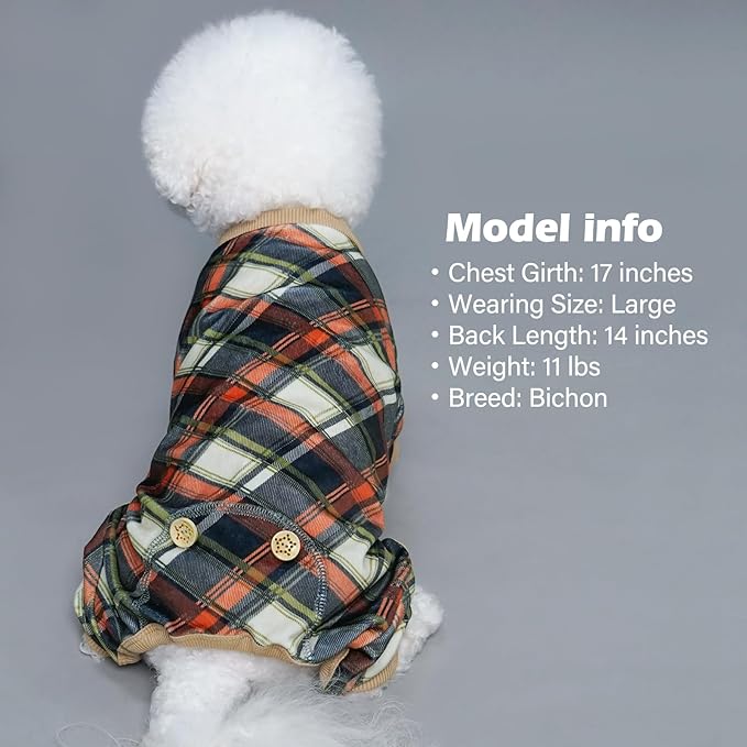 KYEESE Dog Pajamas Medium Sized Dog Lightweight Pjs Comfy Pet Clothes Soft Coat Velvet Jammies Stretchy Onesie, Khaki, XX-Large