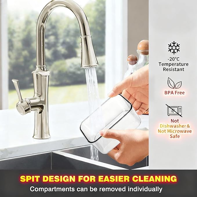 Premium Leak-Proof Snackle Box Container with 8 Clear Compartments & 6 Airtight Lids | Portable Clear Snack Tray with Lid & Handle | Divided Serving Tray for Fruits, Snacks, Sauces, Veggie & More