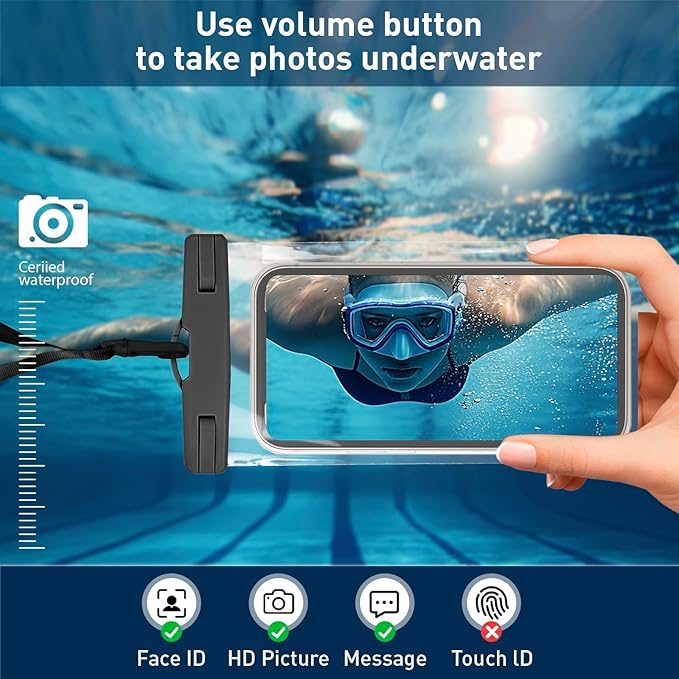 1/2 Pack Waterproof Phone Pouch Compatible with iPhone 17 16 15 Pro Max & Galaxy S24+/S23 7in Waterproof Phone Case, IPX8 Beach Travel Must Haves, Beach Essentials, Black and Blue, 2 Pack