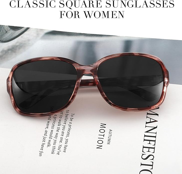 SIPHEW Polarized Sunglasses for Women | Vintage Square Sunglasses w UV400 Protection | Womens Wraparound Shade