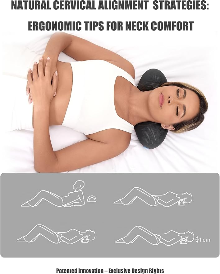 Bespilow Patented Dual-Layer Cervical Neck Roll Pillow-Comfort Top + Firm Memory Foam Base,Ergonomic Contour Support,Cooling Breathable Case- Relieves Neck Pain from Office,Travel,Sleep& Poor Posture
