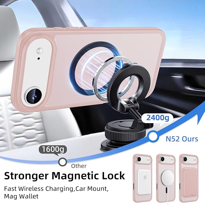 Ntwinro Magnetic for iPhone Air Case (Compatible with MagSafe) with Detachable Wallet & Card Holder for 3 Cards [RFID Blocking] Military Grade Protective Slim Phone Cover for 17 Air 2025, Pink