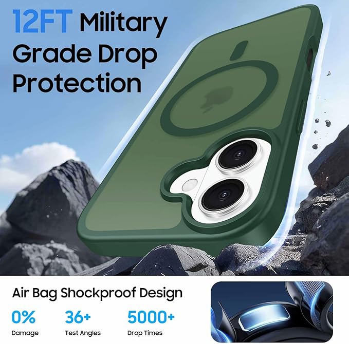 Ntwinro Magnetic for iPhone 16 Plus Case (Compatible with MagSafe) with Detachable Wallet & Card Holder for 3 Cards [RFID Blocking] Military Grade Protective Slim Phone Cover, Green