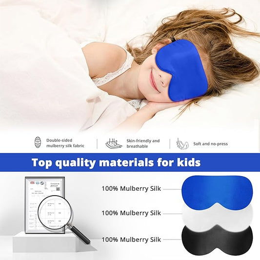 Kids Sleep Mask Eye Cover, 100% Real Natural Pure Silk Eye Mask with Adjustable Strap, Blindfold Kids Eye Mask for Sleeping, Eye Shade for Boys Girls and Adult, Pressure-Free Comfort (Royal Blue)