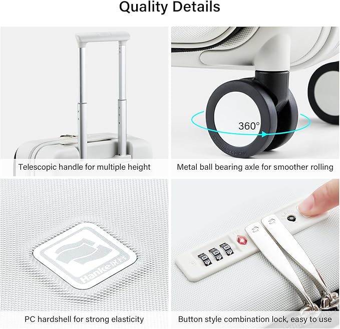 Hanke Hardside Expandable Carry On Luggage, 20 Inch Top Opening Trunk Luggages with Spinner Wheels, All-PC Hard Shell Carry-On Suitcase, Lightweight & TSA Airline Approved (Smoke White, 46L)