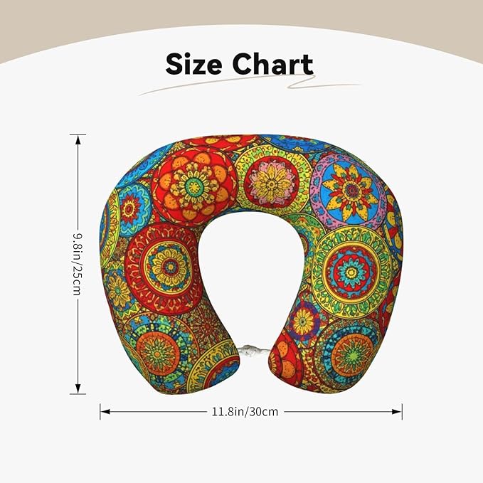 Comfortable Travel Pillow for Pain Relief Sleeping, Memory Foam Airplane Car Neck Pain Pillows Trippy Mandala Flower Gear, Funny Chin Head Support Cushion