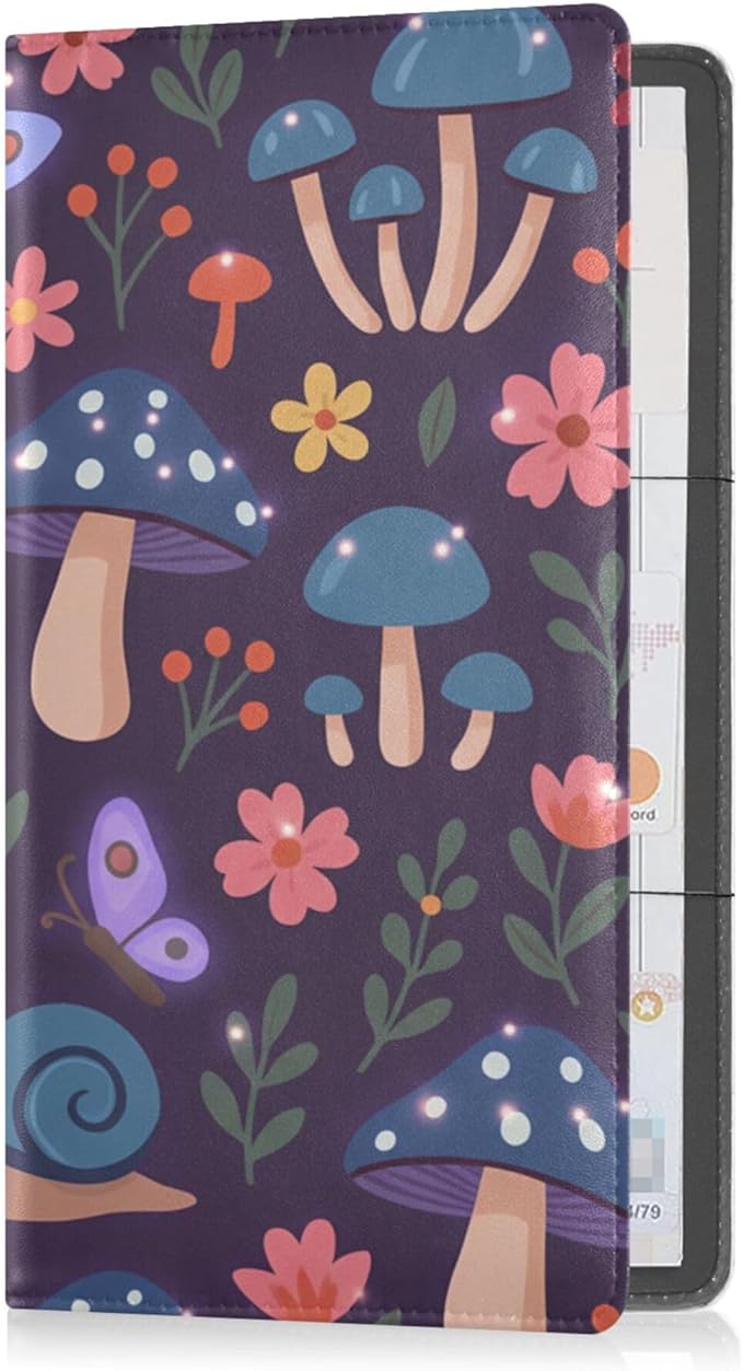 linqin Car Registration and Insurance Card Holder, Mushroom Snails Flowers Glove Box Organizer Card Document Wallet