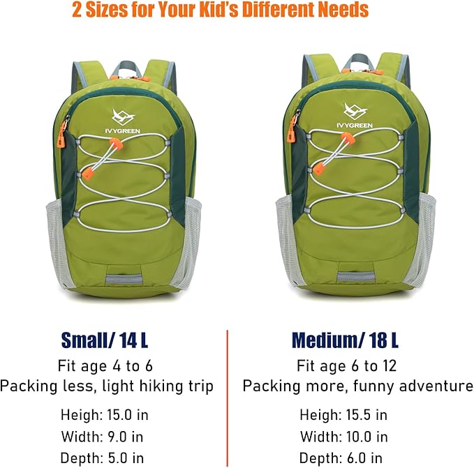 IVYGREEN Little Kids Hiking Backpack for Boys or Girls, Small Daypack for Camping or Travel (Armygreen, Medium)