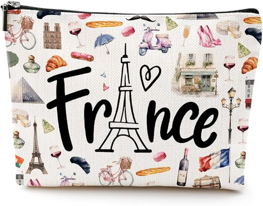 France Travel Culture Gift Cosmetic Bag Makeup Bag French Souvenir Gift Merch French Theme Paris Landmarks Gift for Women Best Friend Traveller Daughter Girls Trip Gifts Favors Christmas Birthday