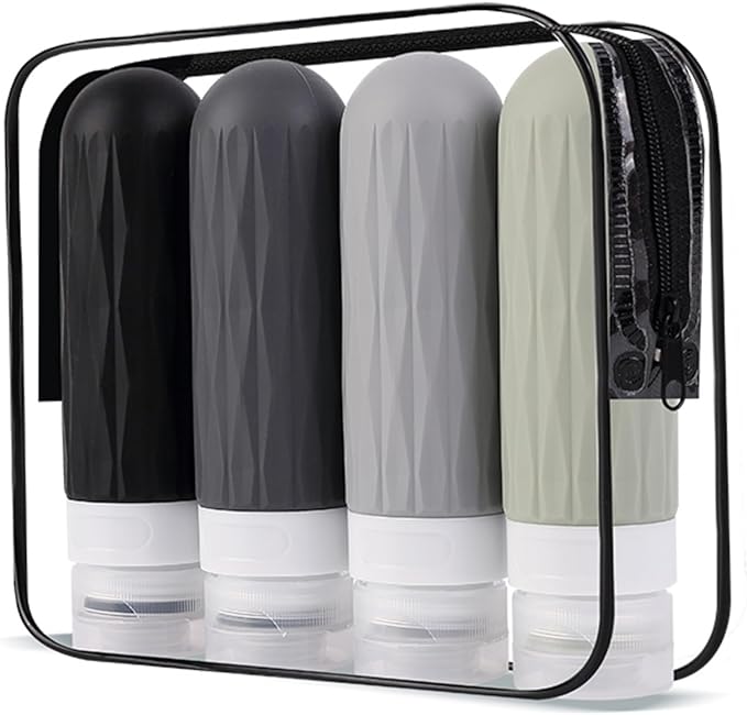 IYYI Travel Bottles for Toiletries, TSA Approved Travel Size Containers, Silicone Toiletries Bottles, Leakproof, Refillable Containers Kits for Shampoo and Conditioner (Dark, 90, Milliliters)