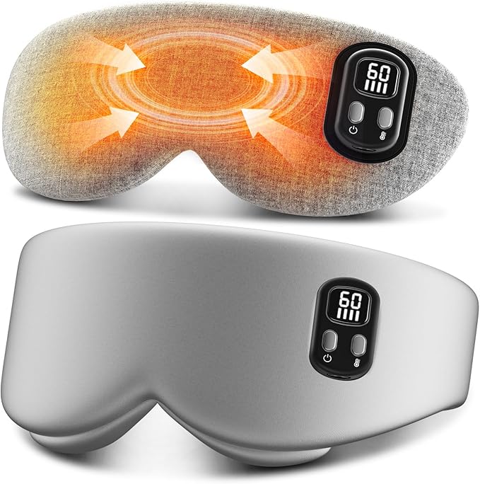 Heated Eye Mask - Cordless Eye Mask for Dry Eyes, Eye Relief, Improved Sleep, Timed Shutdown, 4 Temperature, Washable Eye Heating Pad for Travel, Removable for Cleaning - Grey
