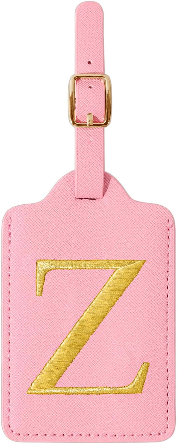 Personalized Initial Luggage Tags for Suitcase, Pink Leather Cute Luggage Tags with Privacy Cover Name Card, Embroidered Custom Monogrammed Luggage Tag Travel Bag Baggage Tags Gifts for Women Kids(Z)