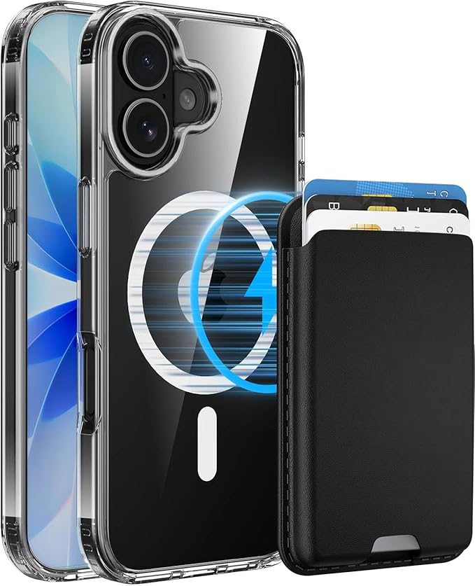 Ntwinro Magnetic for iPhone 17 Clear Case (Compatible with MagSafe) with Black Detachable Wallet & Card Holder for 3 Cards [RFID Blocking] Military Grade Protective Slim Phone Cover