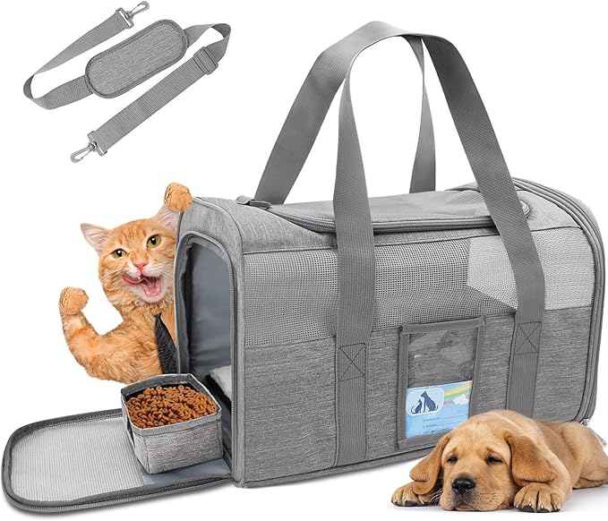 Refrze Cat Carrier,Dog Carriers for Small Dogs Medium Cats Pet Carrier up to 15 Lbs, TSA Airline Approved Cat Carrier Soft, Cat Dog Crate Travel Bag,Grey