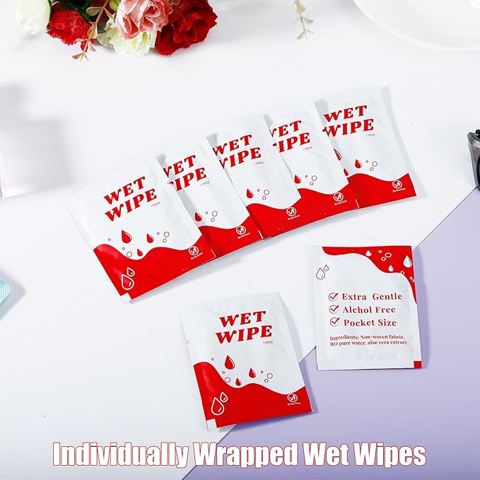 100 Pack Wet Wipes Individually Wrapped, Travel Size Wipes Bulk, Unscented Hand Wipe, Wet Wipe Quickly Cleaning Our Hands for Travel, Home, Wedding, Barbecue, Restaurant