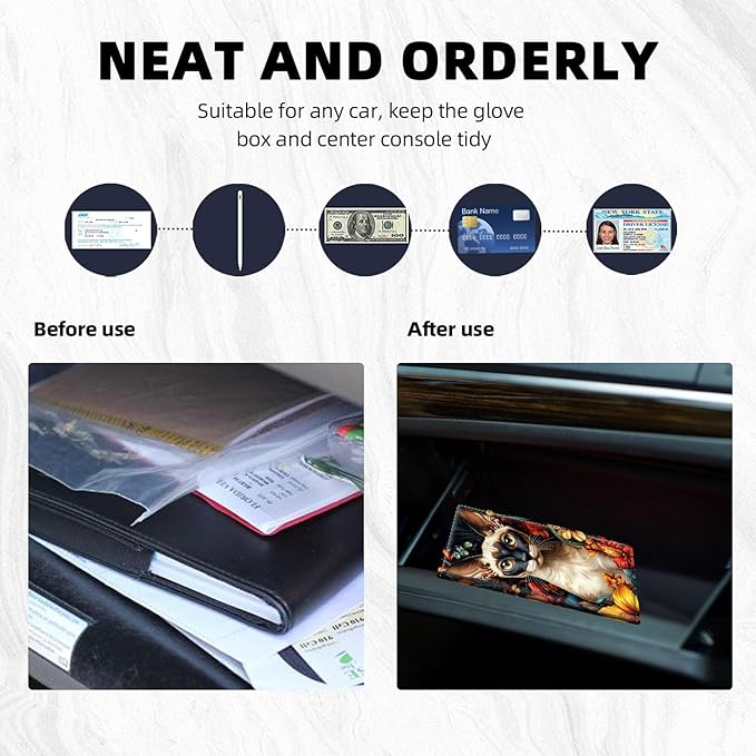 Car Registration and Insurance Holder PU Leather Vehicle Insurance and Registration Holders Wallet Case with Elastic Band Closure for ID Card, Driving Licence, Cat Among Flowers