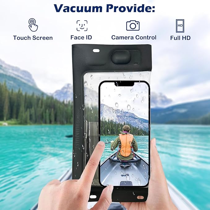 Vacuum Cell Phone Waterproof Phone Pouch iPhone Casemate Waterproof Phone case with Lanyard Small Water Proof Pouch Water Phone Protector Water case for Phone case WaterProof IP68 Max 7” Black